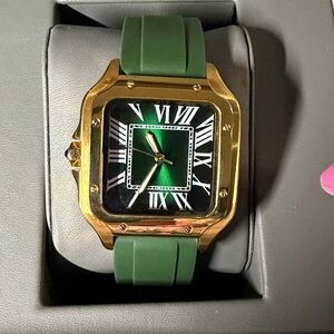Elegant Hand Crafted Green and Gold Men's Watch